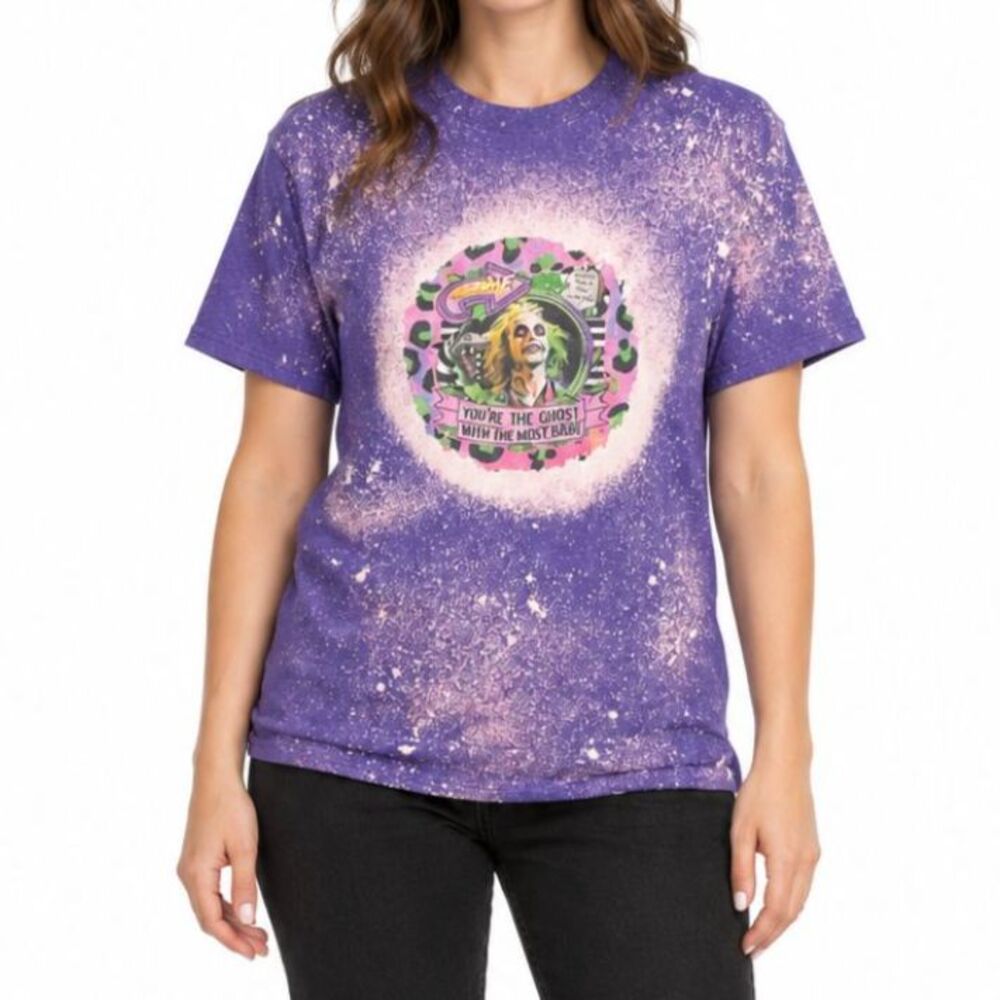 Gildan Women’s Custom Bleached Beetlejuice Graphic T-Shirt | Size Medium
